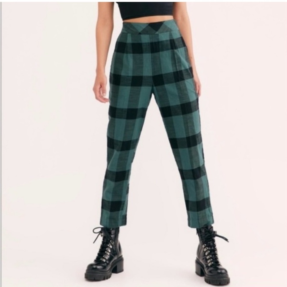 Free People Green and Black Plaid Cropped Pants